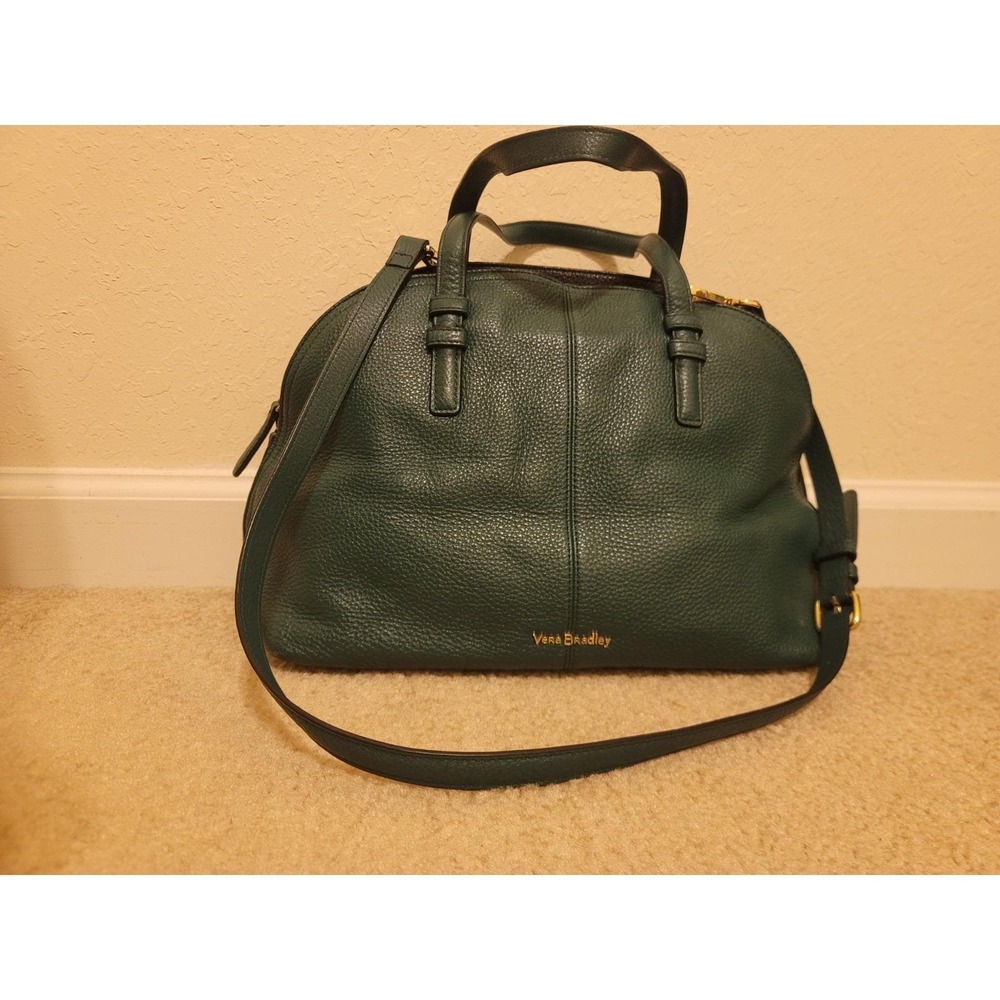 Vera Bradley DIANA Crossbody FOREST GREEN Leather w Black RETIRED SIGNATURE